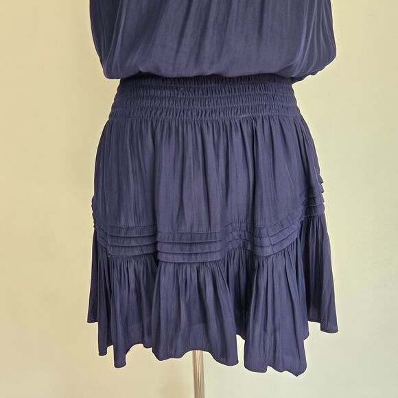 Ramy Brook Rowan Mini Dress Crochet Trim Navy Halter Top Ruffle Women XS - Picture 6 of 13